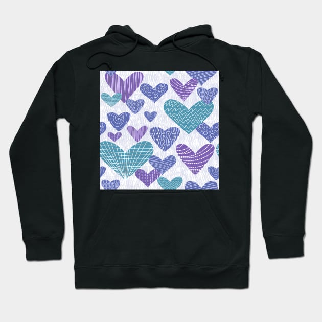 Pantone 2022 hearts in periwinkle, teal and lavender Hoodie by FrancesPoff